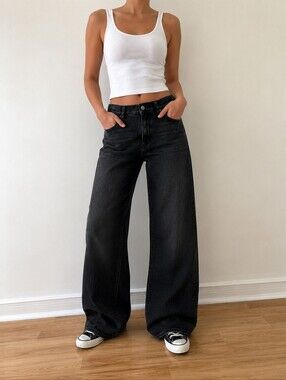 RIANI Candiani Black Wash Wide Leg Jeans Made in Italy